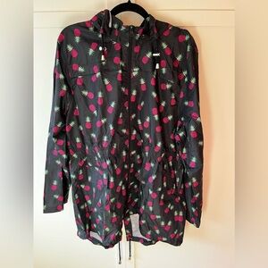 Brave Soul Women’s Black Pineapple Raincoat Jacket Zip Size 16